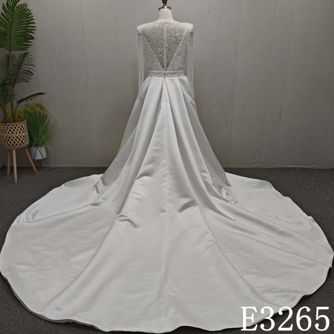 Luxurious Elegant Detachable Train illusion Beaded Mermaid Sheath Wedding Dress