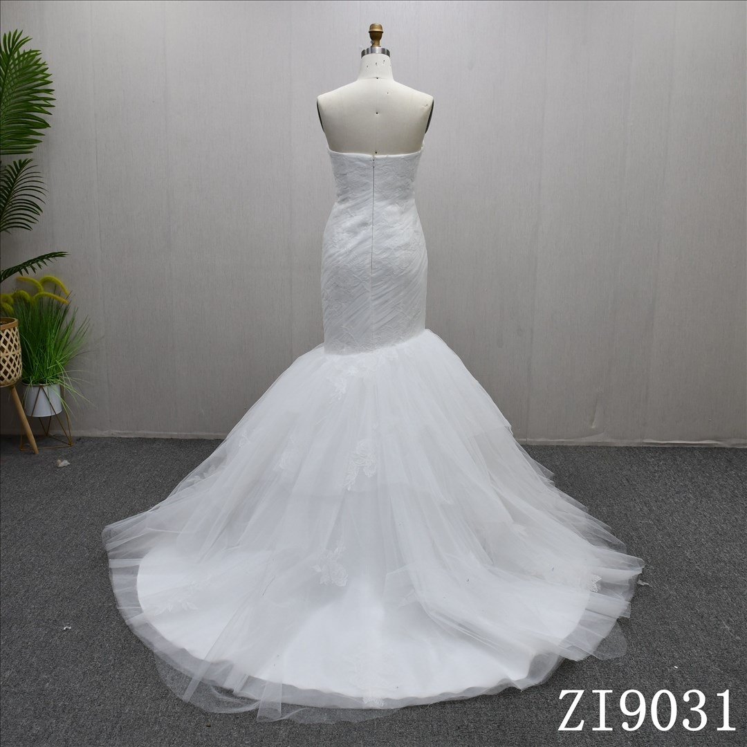Newest Design Wrapped Chest Applique Tulle High Quality Mermaid Wedding Dress