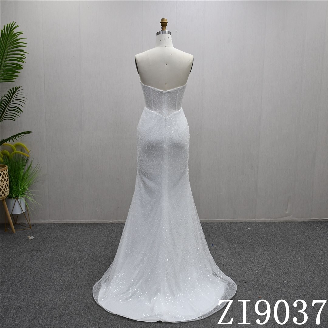 Luxury Chest Wrap Beaded Sequins Removable Train Mermaid Wedding Dress