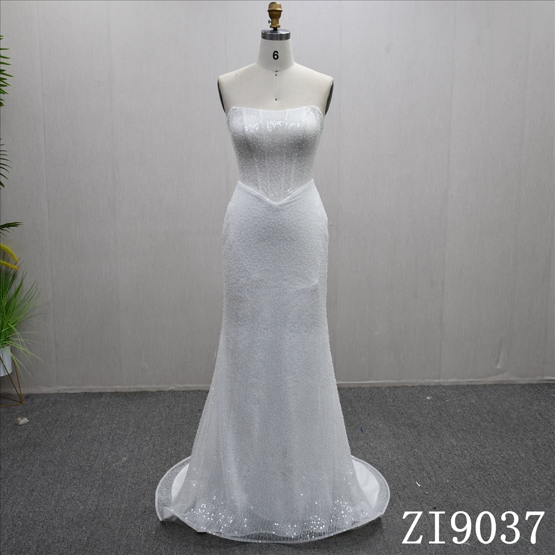 Luxury Chest Wrap Beaded Sequins Removable Train Mermaid Wedding Dress