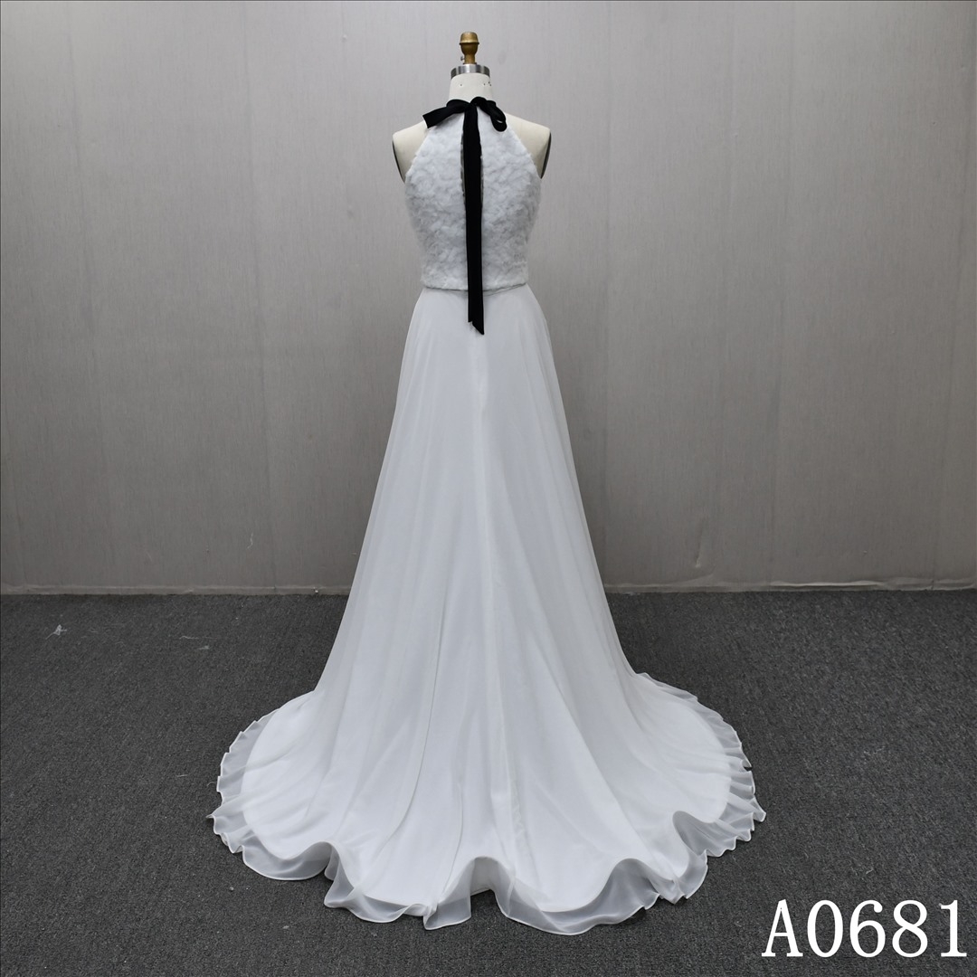 Plain 3D Tulle Two-piece Bodice And Skirt Fashion High Quality Wedding Dress