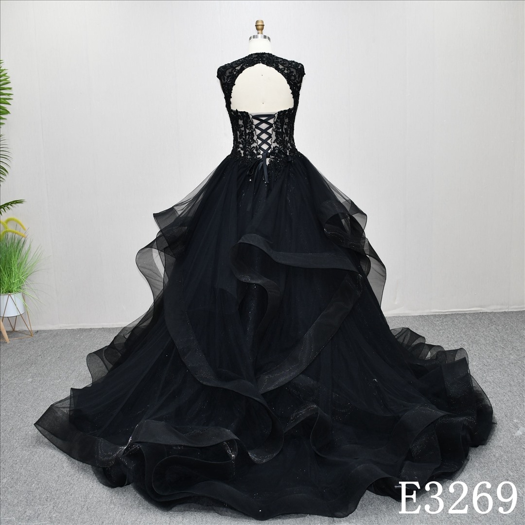 2025 Black And Nude Queen Anne Bones Applique Sequins Fashion Ball Gown