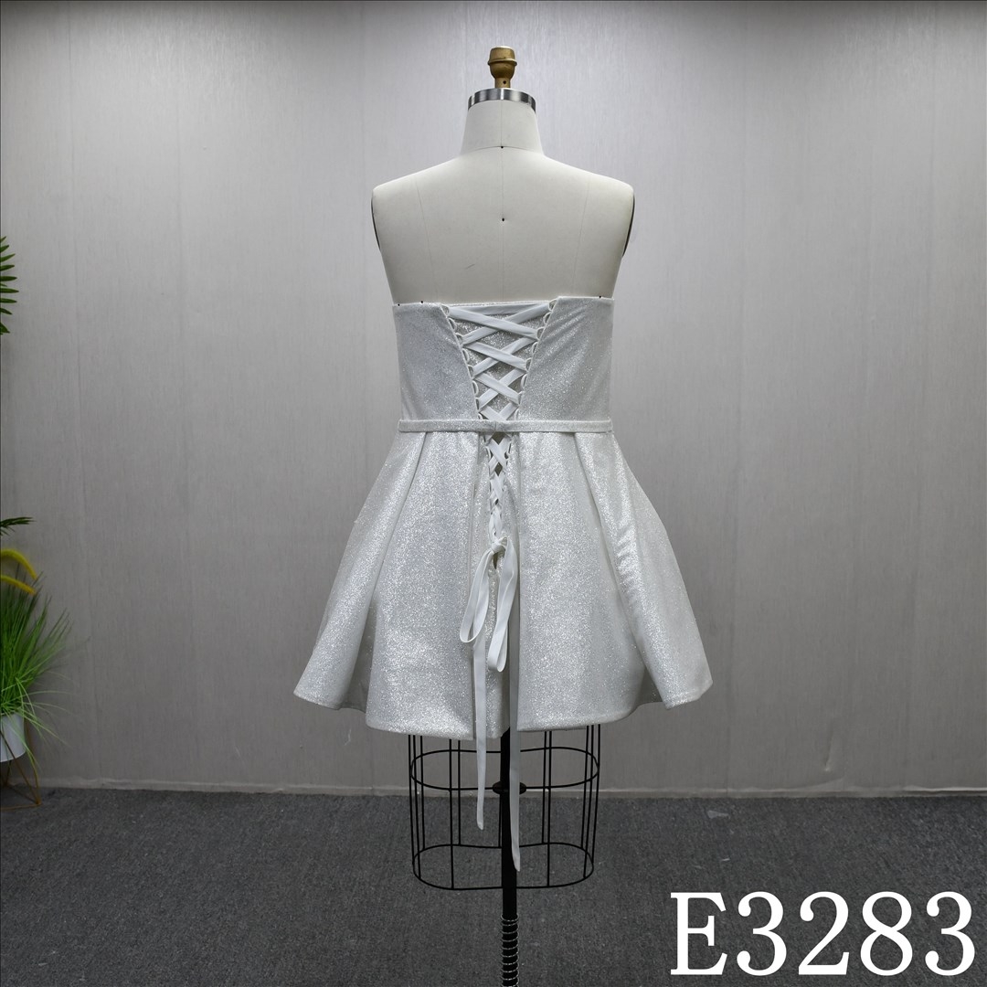 Sweetheart Neckline Silver And Ivory Detachable Belt Shiny Fashion Short Skirt