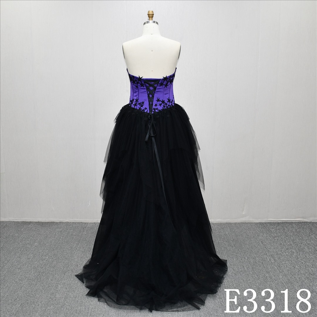 2025 Fantasy purple And Black Star Lace Short Front And Long Back Bridal Gown