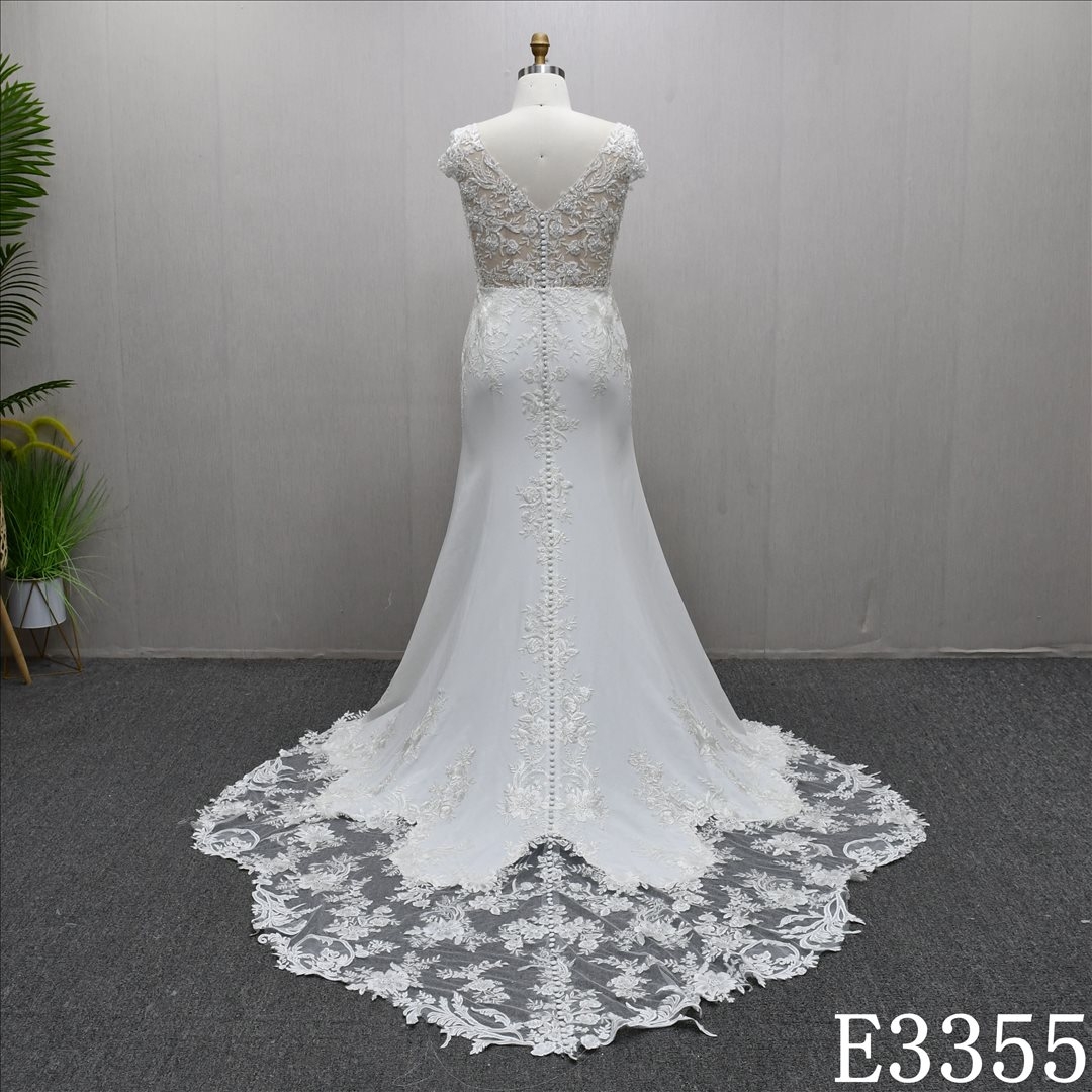 Fashion Hot-selling Illusion Lace Applique High Waist Sheath Mermaid Bridal Gown