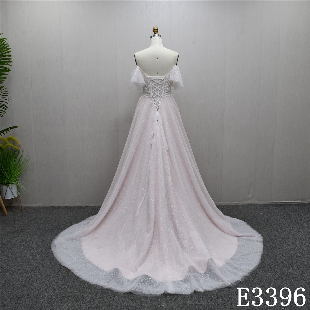 New Design Luxury Lace Applique High Waist Popular Elegant A-line Wedding Dress