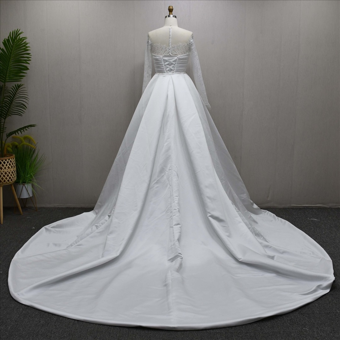 Popular High Waist Pleat Sheath Mermaid Detachable Train Elegant Wedding Dress