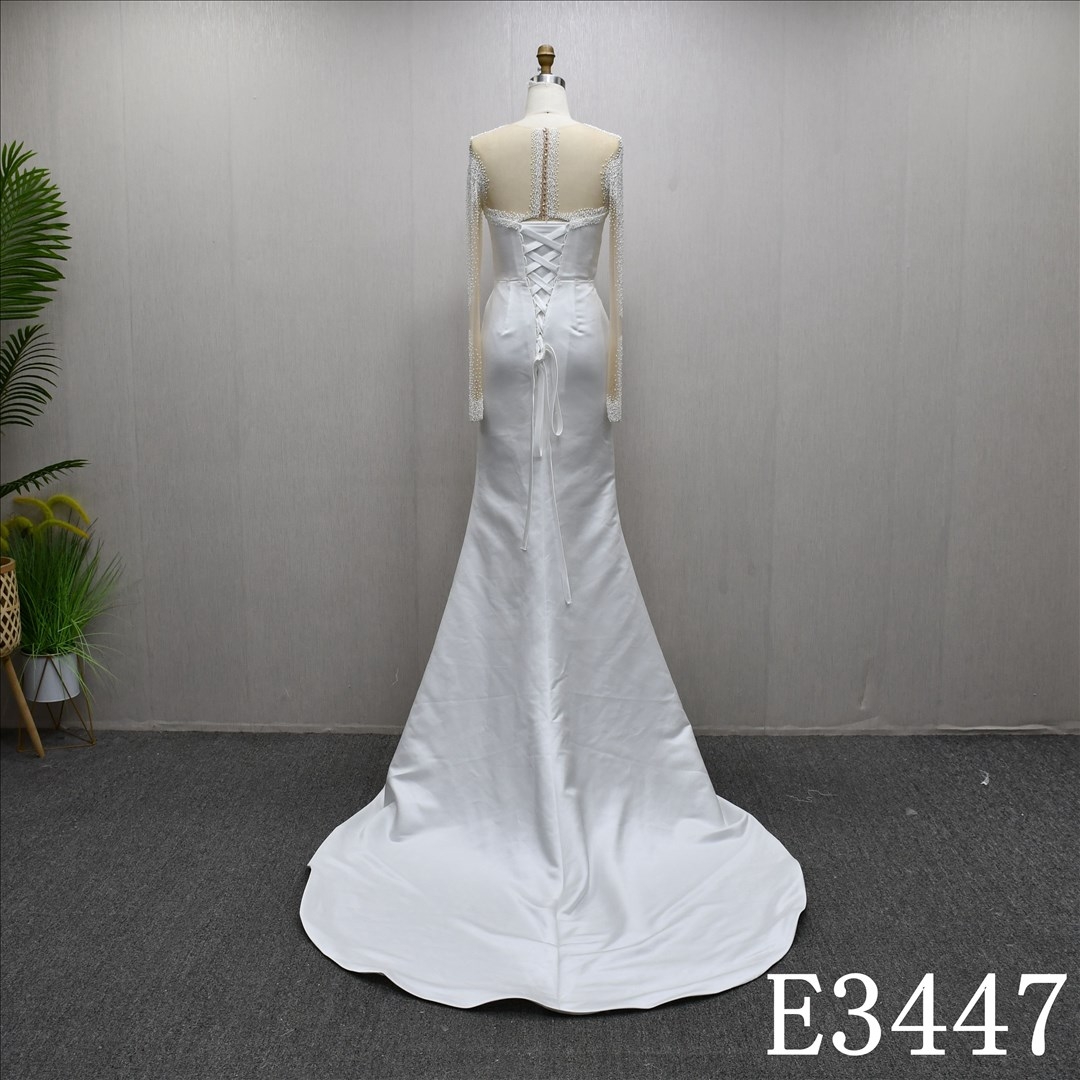 Illusion Popular Beaded Pleat Sheath Mermaid High Quality Wedding Dress