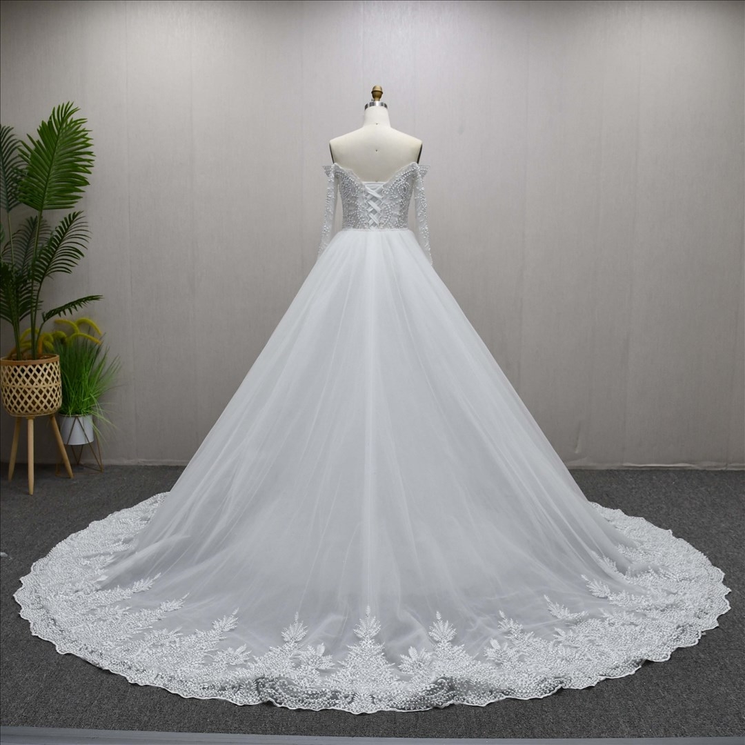 Long Sleeves Beaded Detachable Train Sheath Mermaid High Quality Wedding Dress