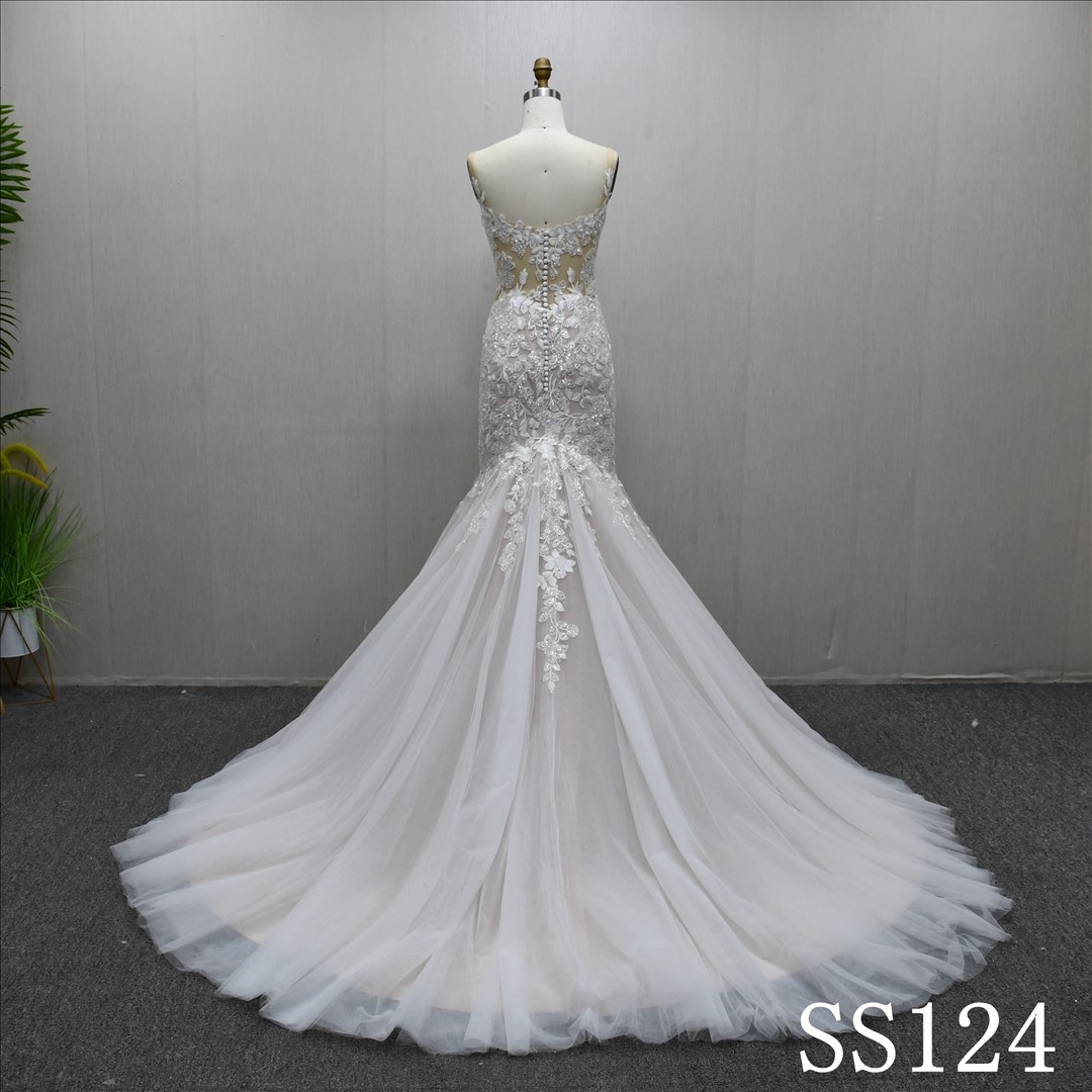 2025 Popular Elegant Lace Beaded Sequins Sheath Mermaid Wedding Dress