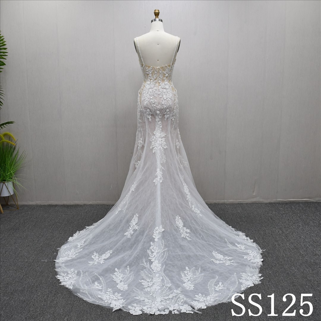 Fashion Elegant Lace Beaded Sequins Sheath Mermaid High Quality Wedding Dress
