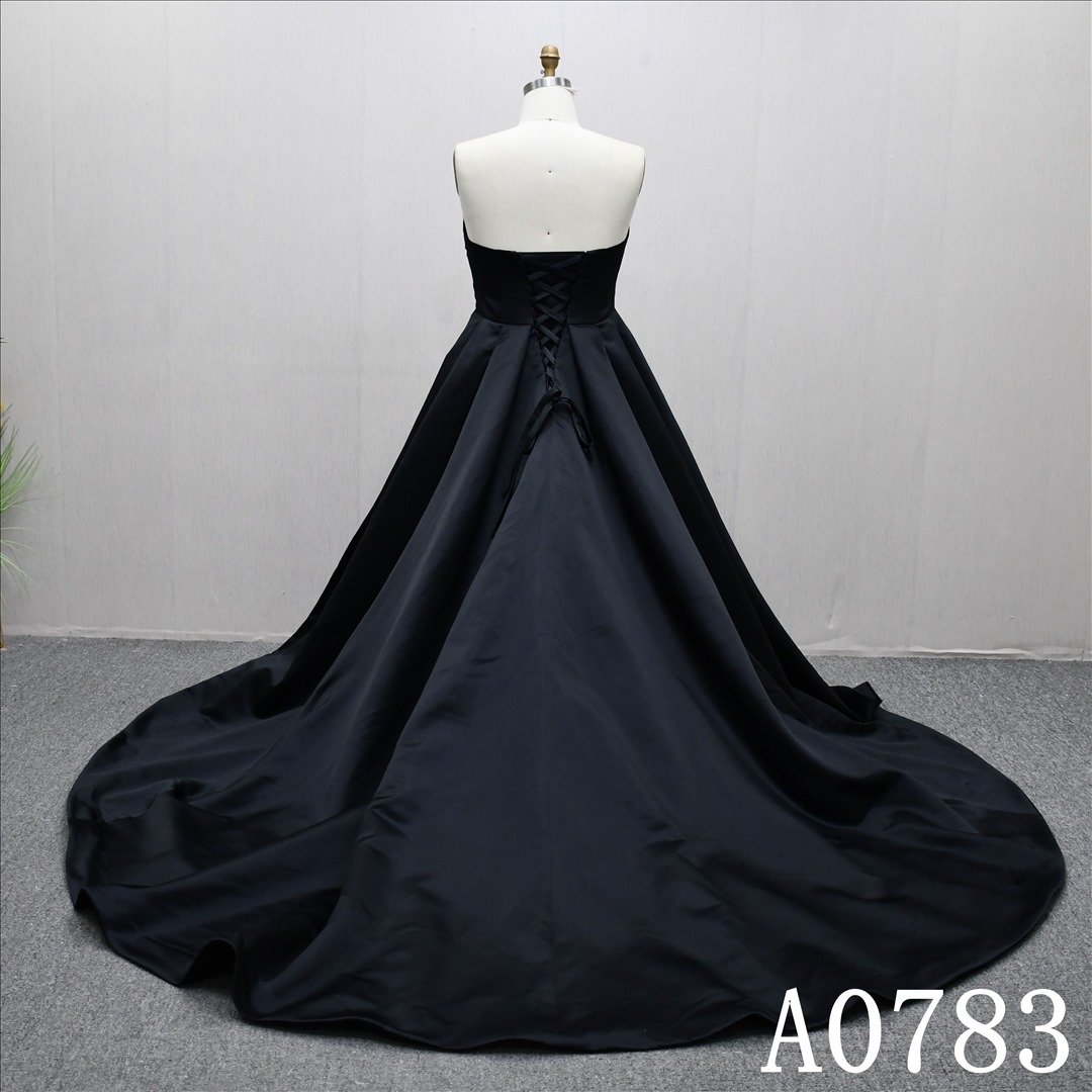 Fashion Black Boat Neckline A-line Split High Quality Elegant Weeding Dress