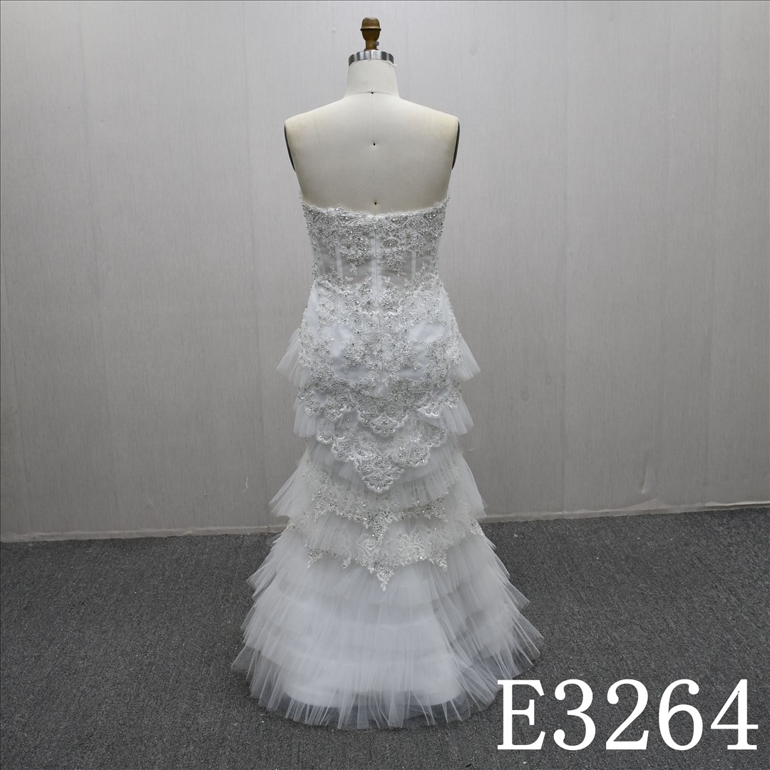 Sweetheart Collar Lace Applique Beaded Sequins Cake Sheath Mermaid Bridal Dress