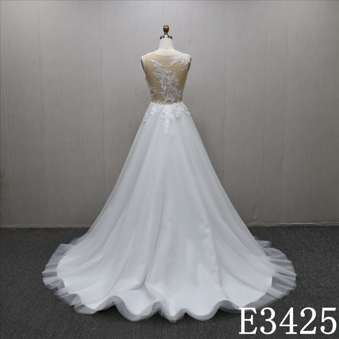 New Design Illusion Lace Applique High-end Customization A-line Wedding Dress