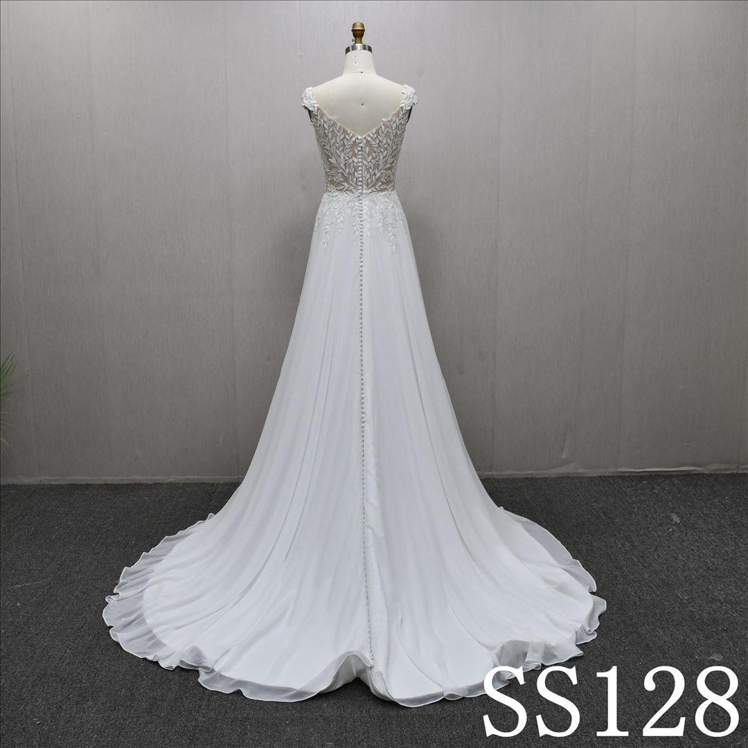 Illusion V Neck Beaded Beautiful A-line High Quality Fashion Bridal Dress