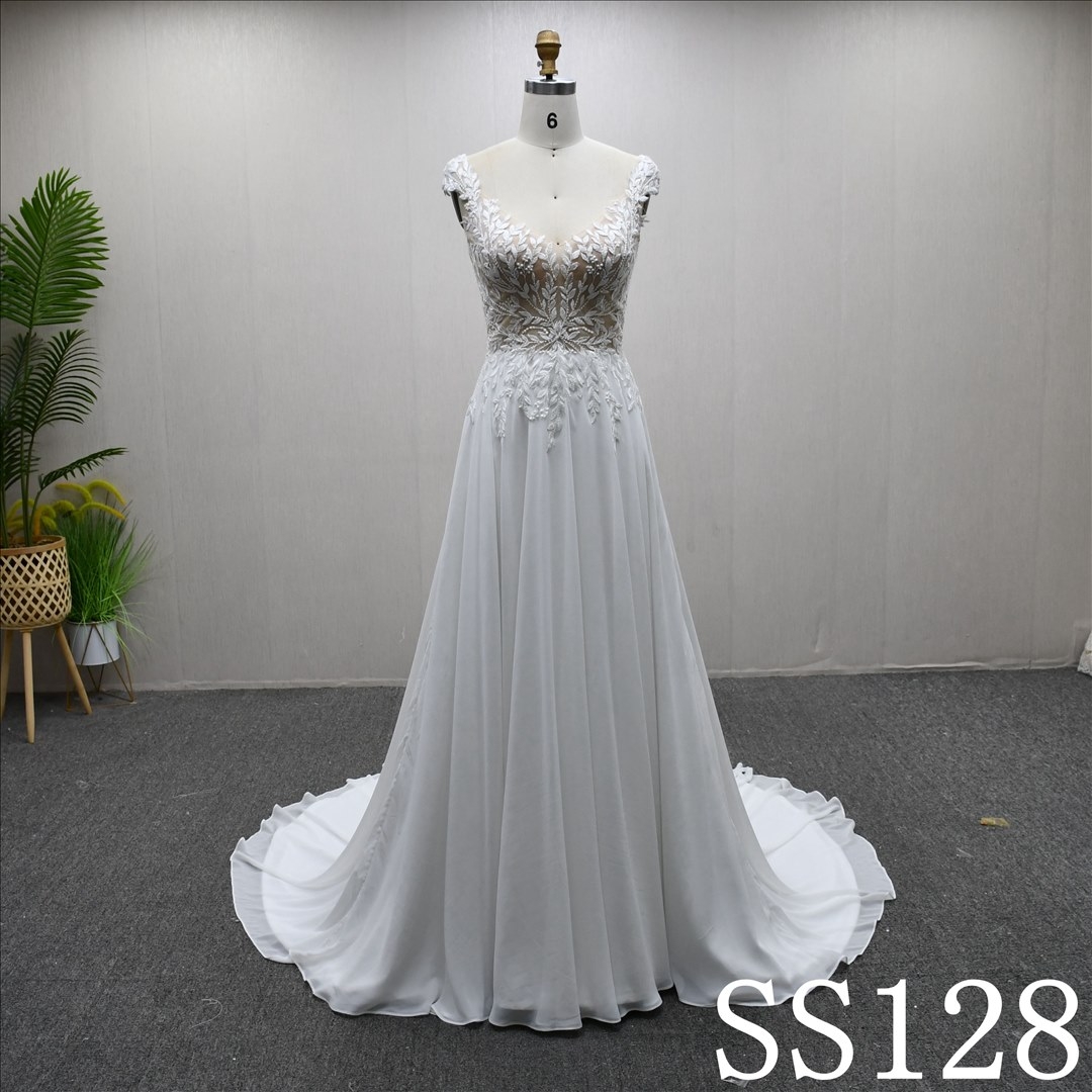 Illusion V Neck Beaded Beautiful A-line High Quality Fashion Bridal Dress