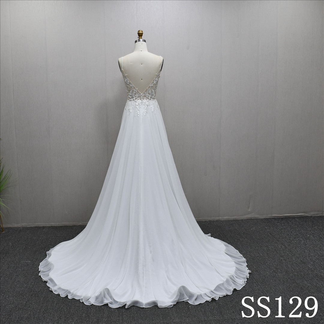 V Neck Chiffon Beaded Hot-selling A-line High Quality Fashion Bridal Dress