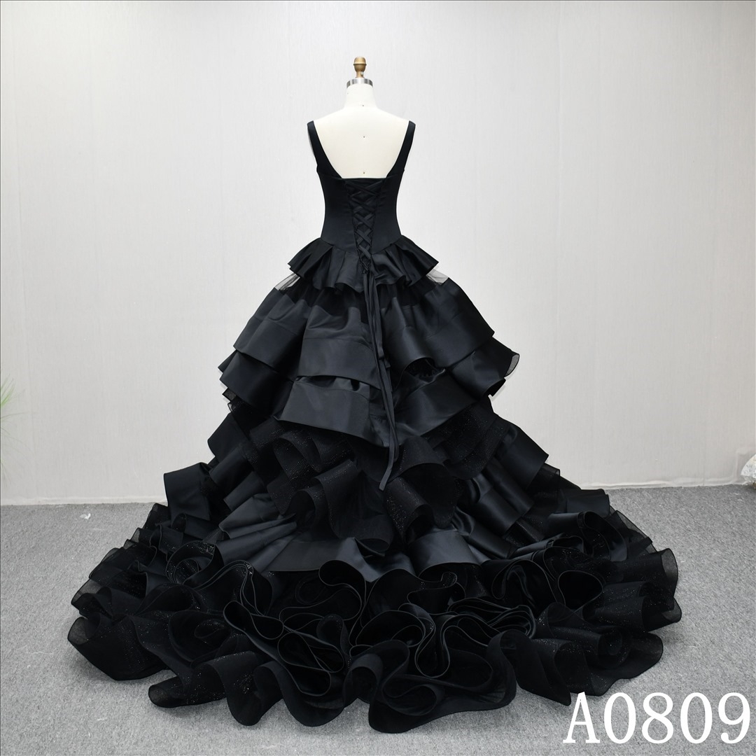 2025 Black Wave Pleat High Waist Hot-selling A-line Gentle Beautiful Bridal Gown