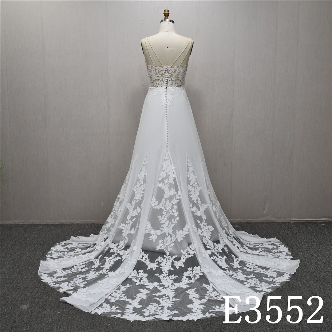 V-neckline Applique High Waist Elegant Long Train Hot-selling Wedding Dress