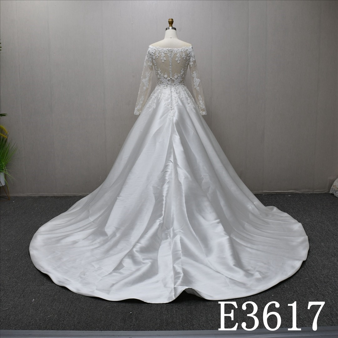 Illusion Off-shoulder Long Sleeves Applique And Sequins High Waist Ball Gown