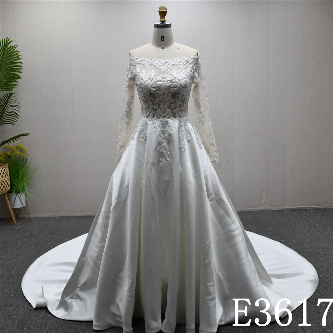 Illusion Off-shoulder Long Sleeves Applique And Sequins High Waist Ball Gown