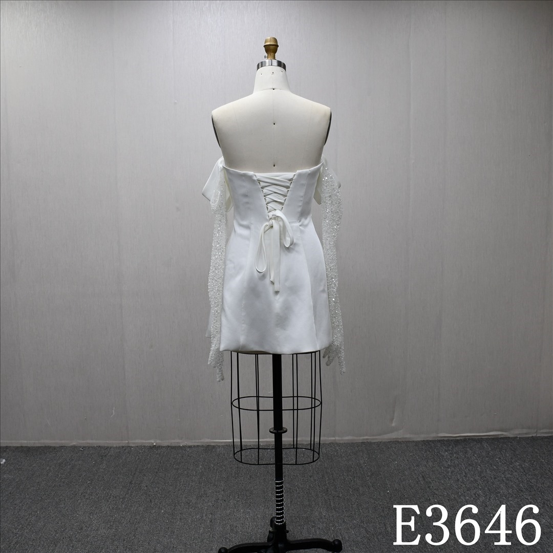 Beaded And Sequins Long Sleeves Straight Neck Elegant Sheath Short Skirt