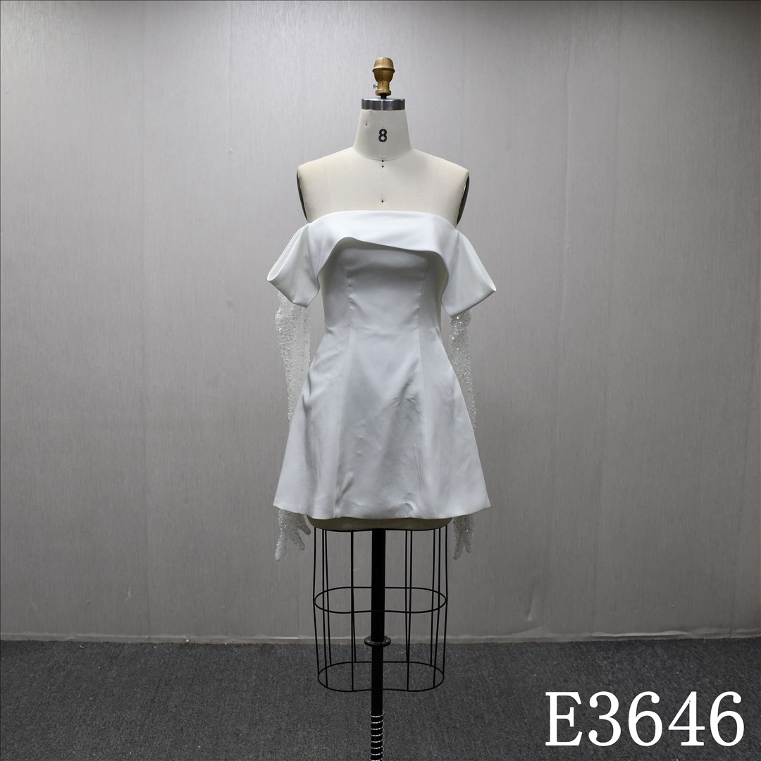 Beaded And Sequins Long Sleeves Straight Neck Elegant Sheath Short Skirt