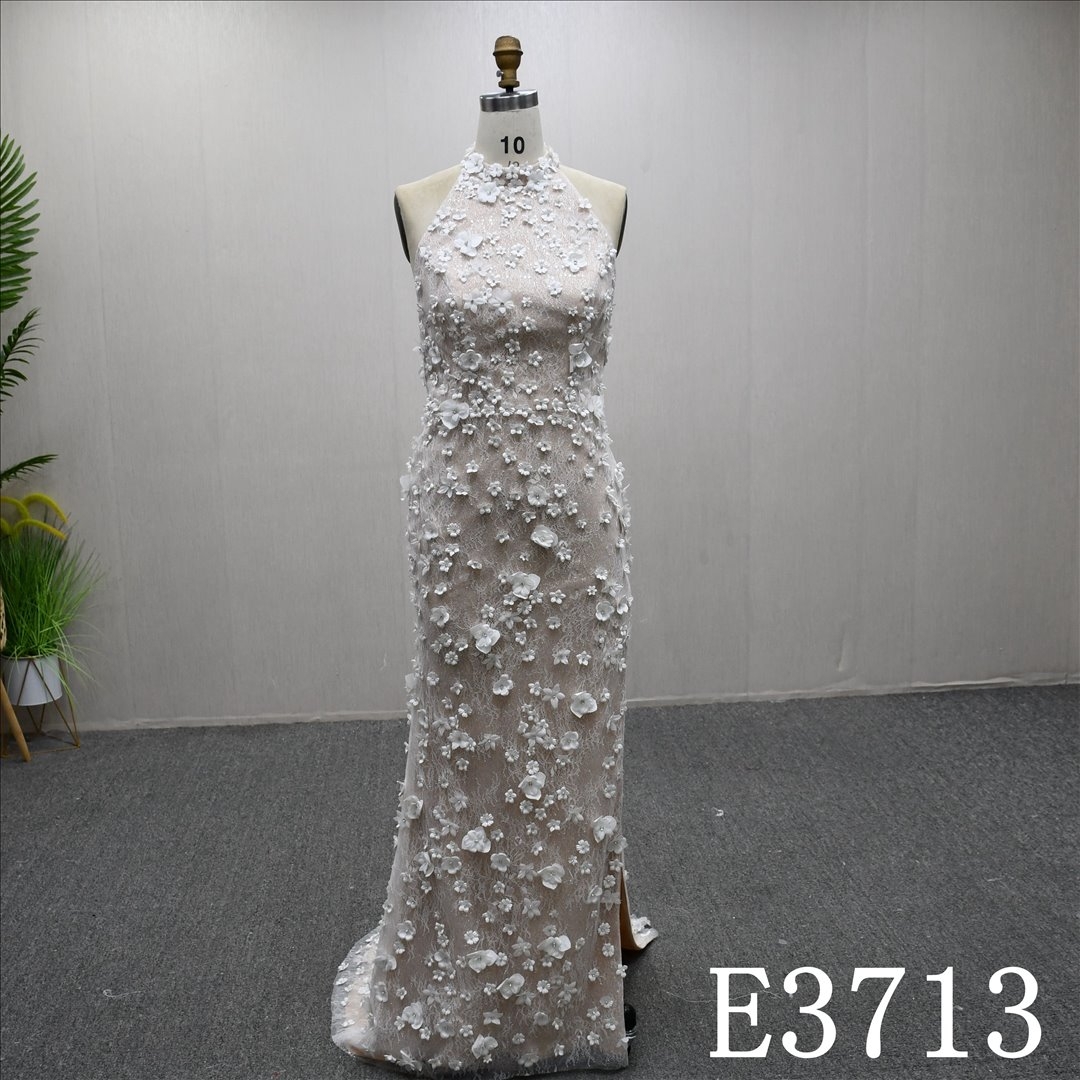 Hot selling unique design exquisite halter neck wedding dress evening dress