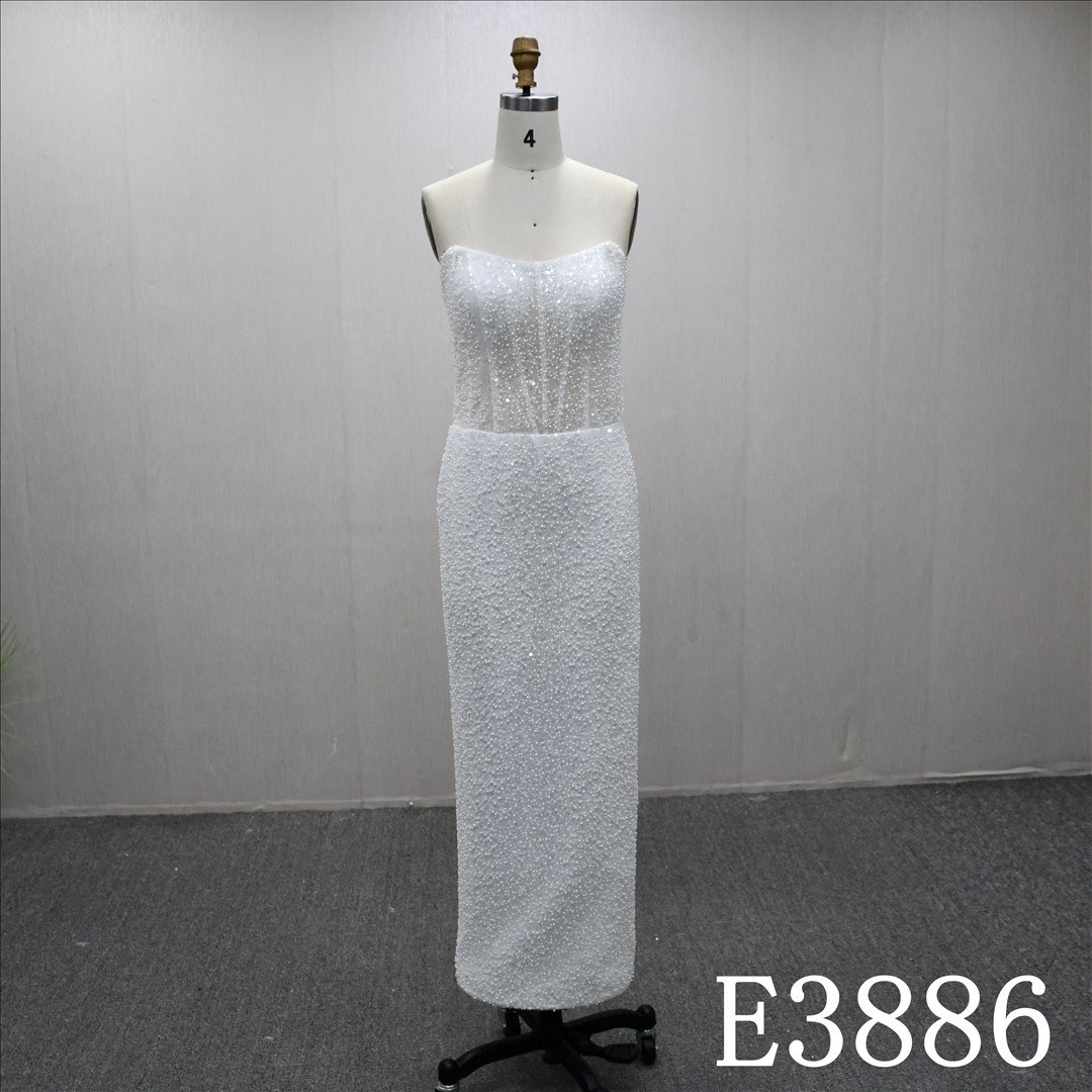Hot selling unique design pearl sequins evening dress wedding dress