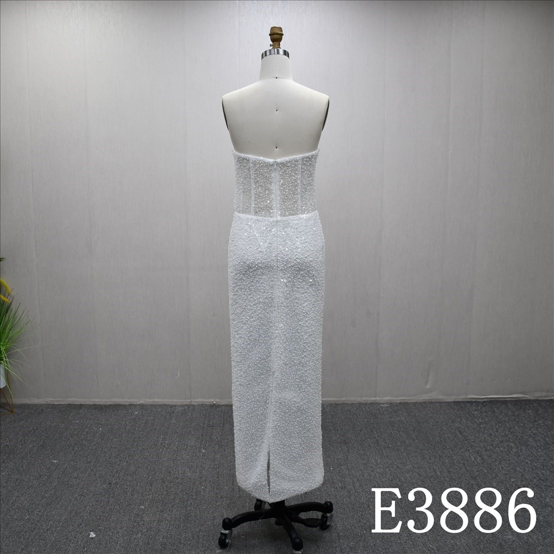Hot selling unique design pearl sequins evening dress wedding dress