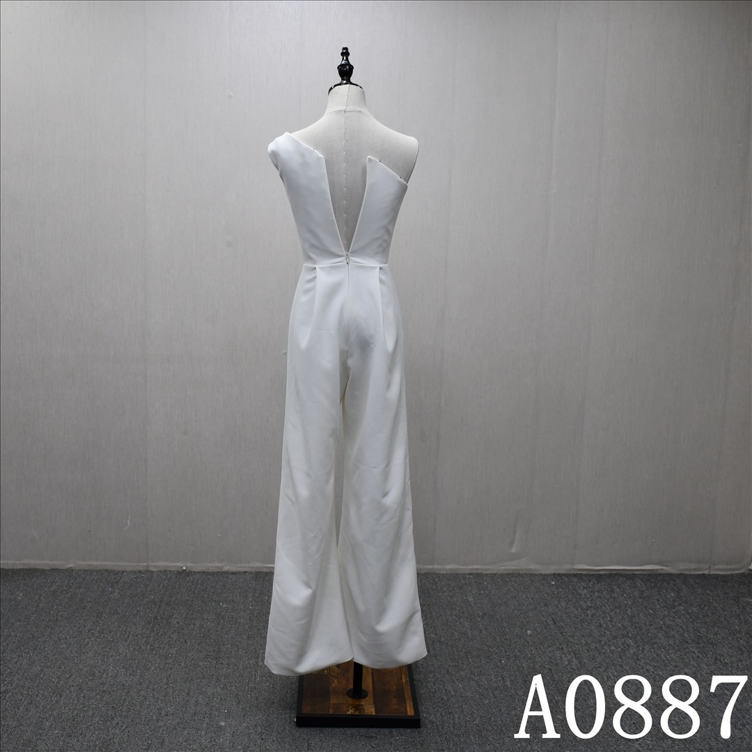 Unique design backless jumpsuit with ribbons, elegant and popular wedding dress