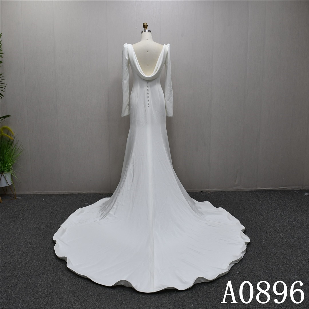 Elegant and unique long sleeve design mermaid dress conservative bridal gown