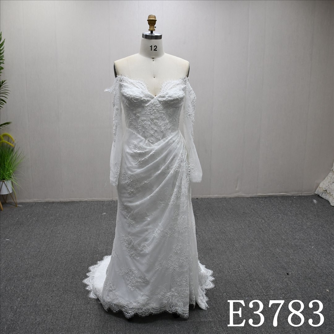 Elegant evening dress long sleeve unique design mermaid dress bridal gown