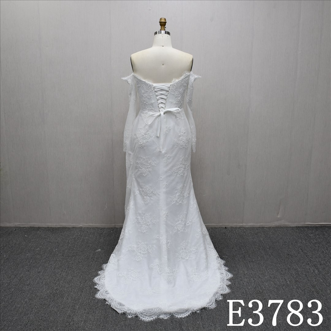 Elegant evening dress long sleeve unique design mermaid dress bridal gown