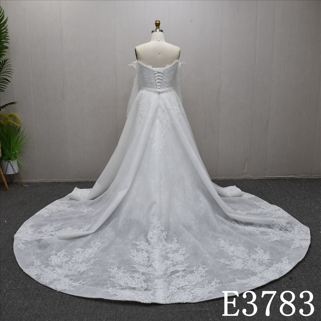 Elegant detachable skirt long sleeves unique design mermaid gown bridal gown