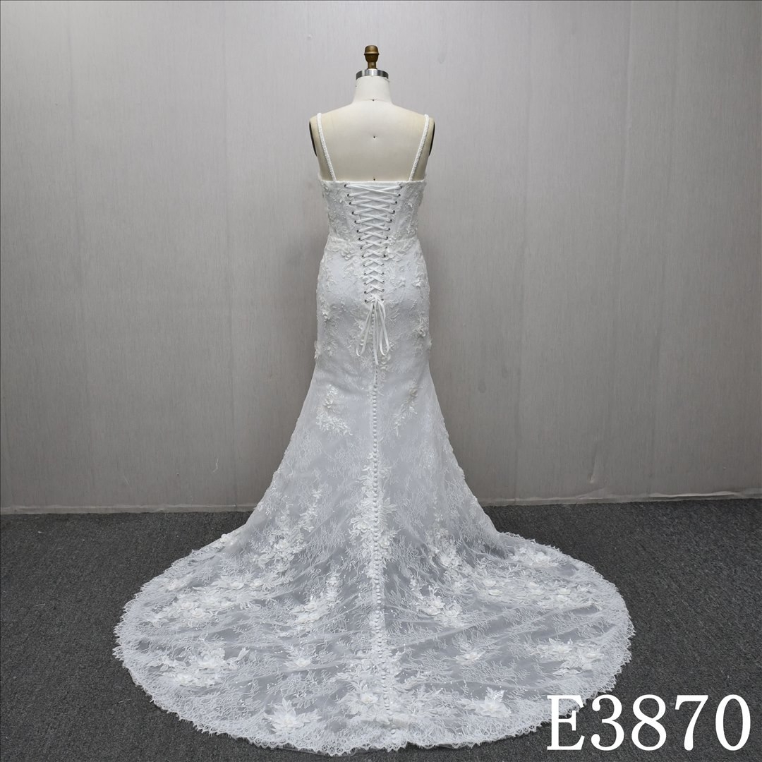 Sleeveless Strapless Square Neckline Applique Beaded Elegant Slim Mermaid Wedding Dress