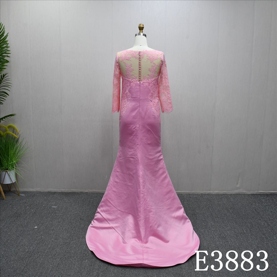Beautiful pink wedding evening dress with beautiful lace