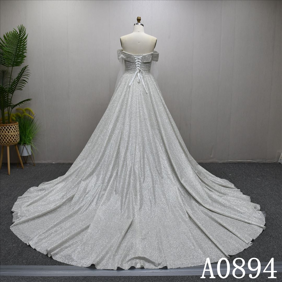 Straight neck, Long sleeves, simple design A-line wedding evening dress