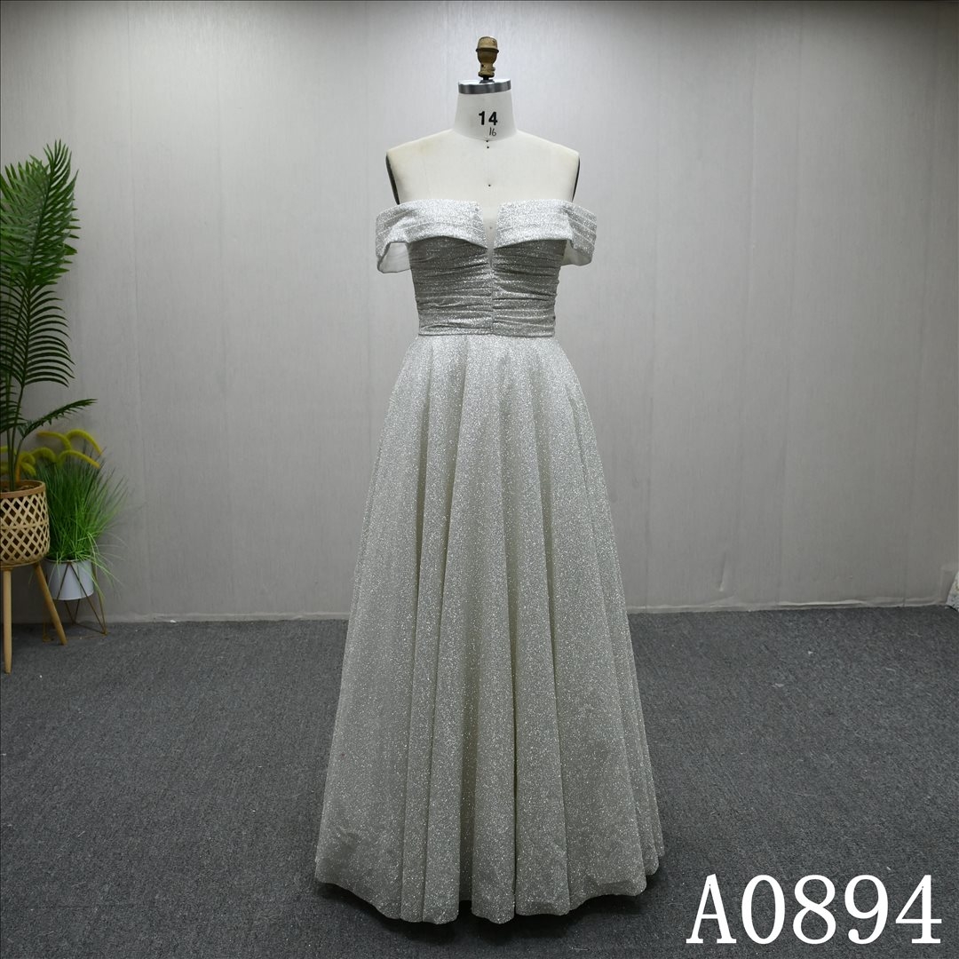 Straight neck, off-shoulder, simple design A-line wedding evening dress