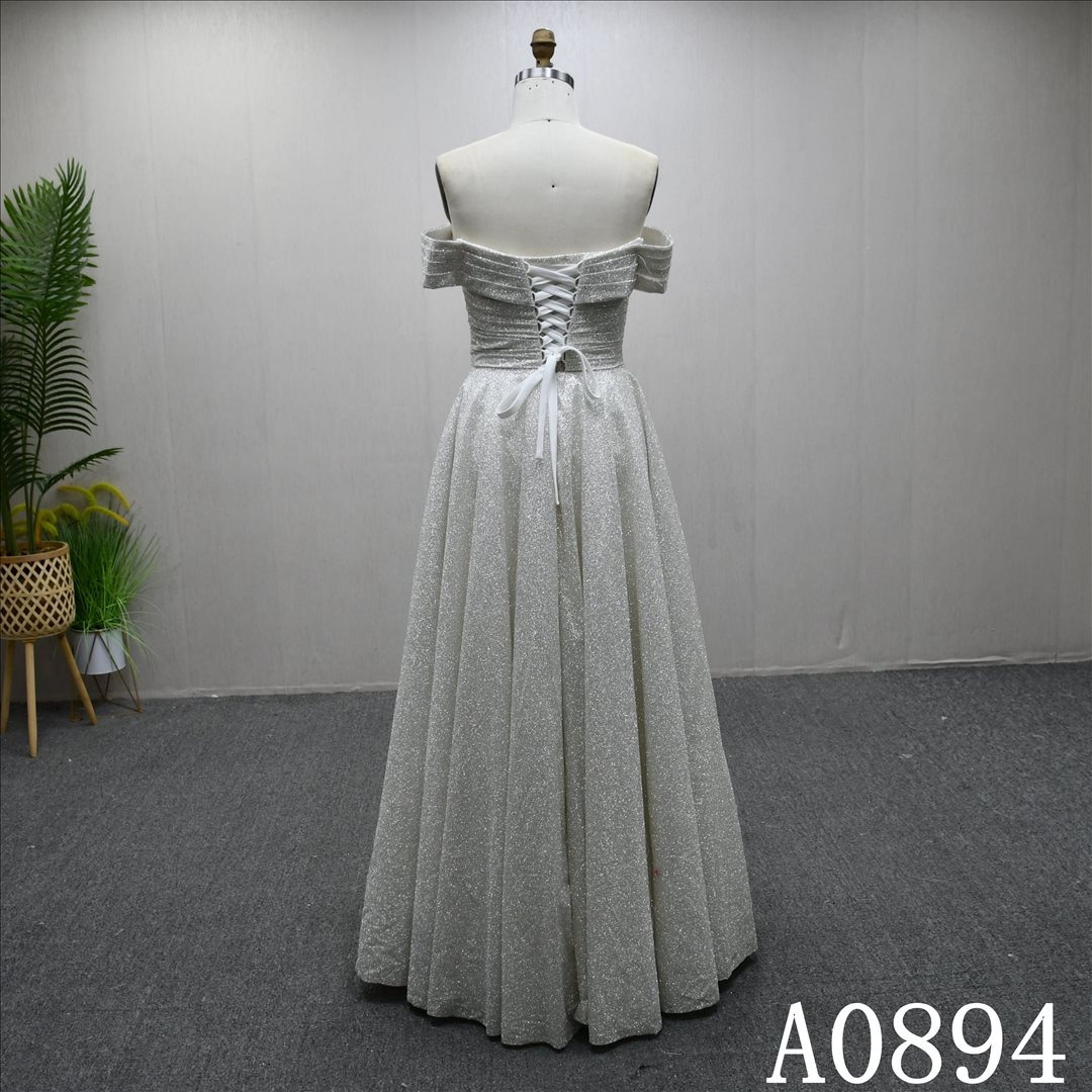 Straight neck, off-shoulder, simple design A-line wedding evening dress