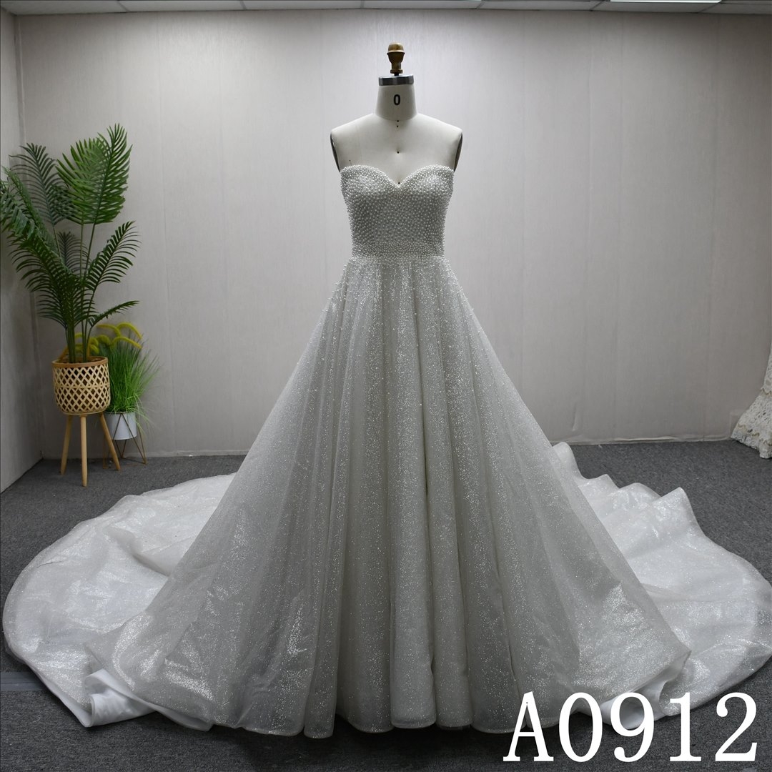 Unique and luxurious design, sweetheart neckline, beaded wedding dress, back zipper