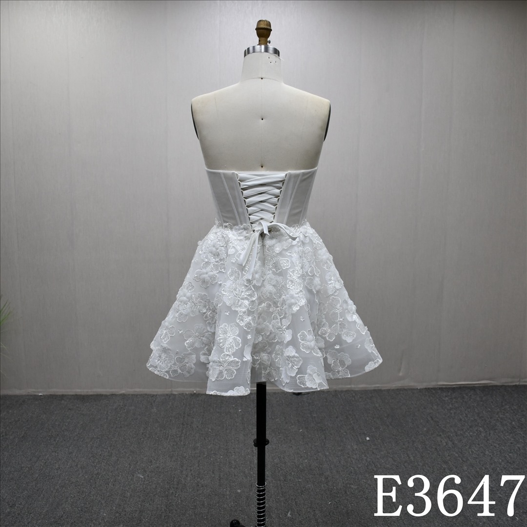 Beautiful white exquisite short wedding evening dress with lace and sequins all over
