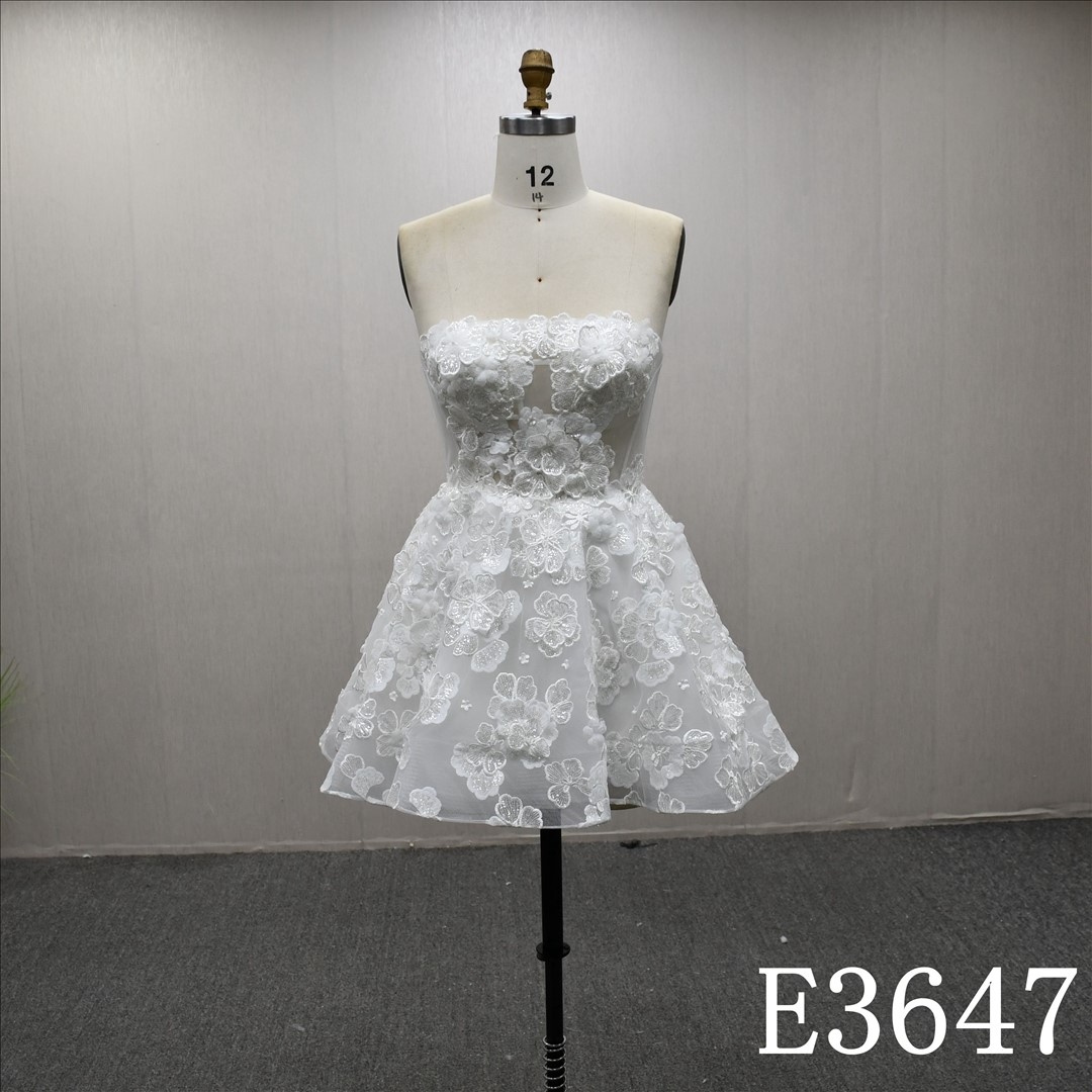 Beautiful white exquisite short wedding evening dress with lace and sequins all over