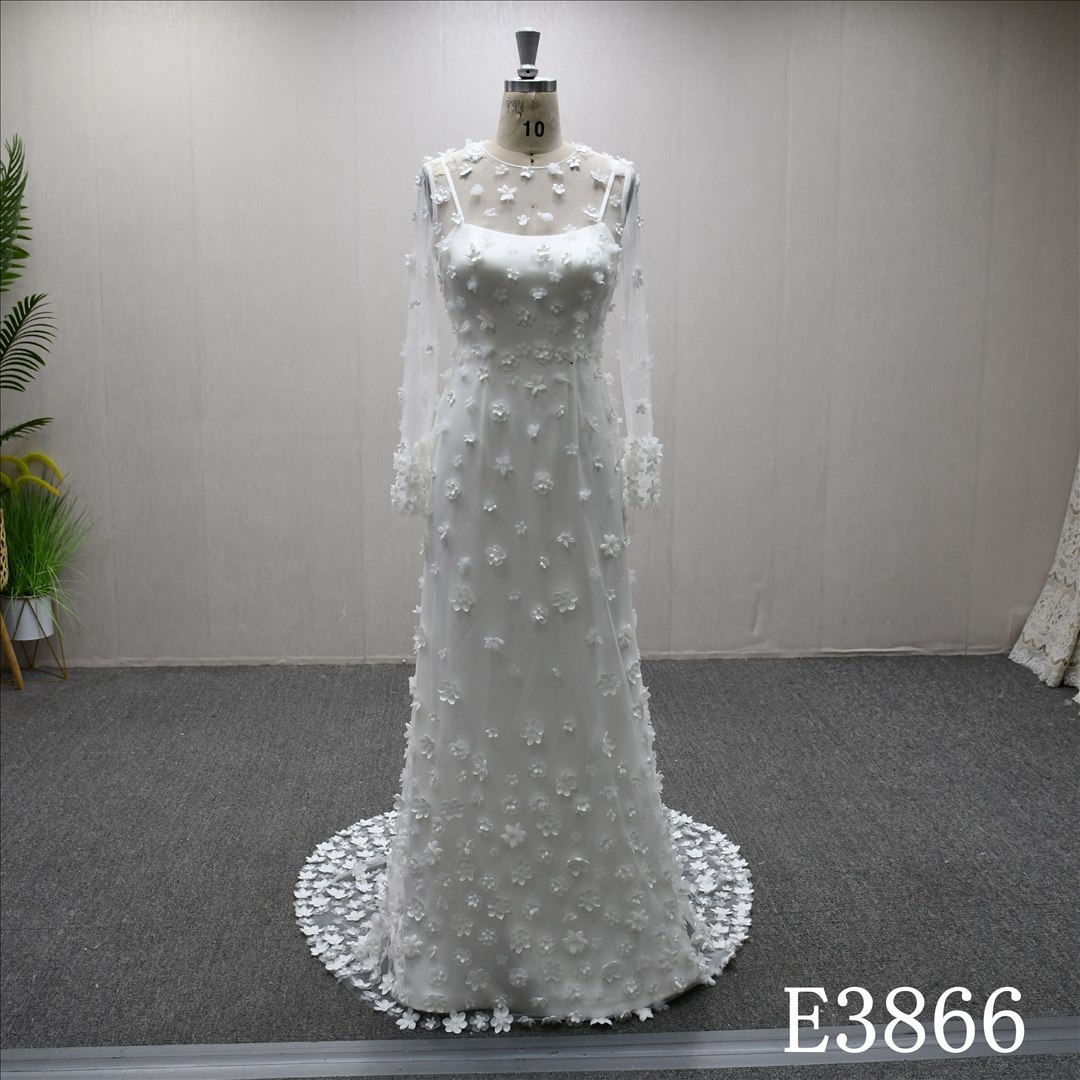 New unique design straight neckline back zipper popular A-line wedding dress