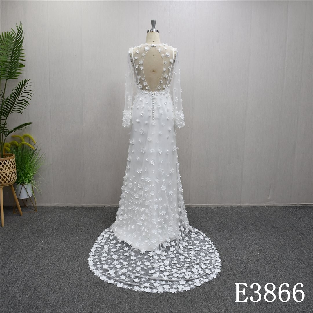 New unique design straight neckline back zipper popular A-line wedding dress