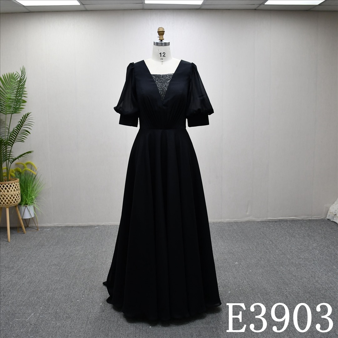 Black stylish V-neckline 3/4 sleeves unique A-line wedding dress, high quality wedding dress