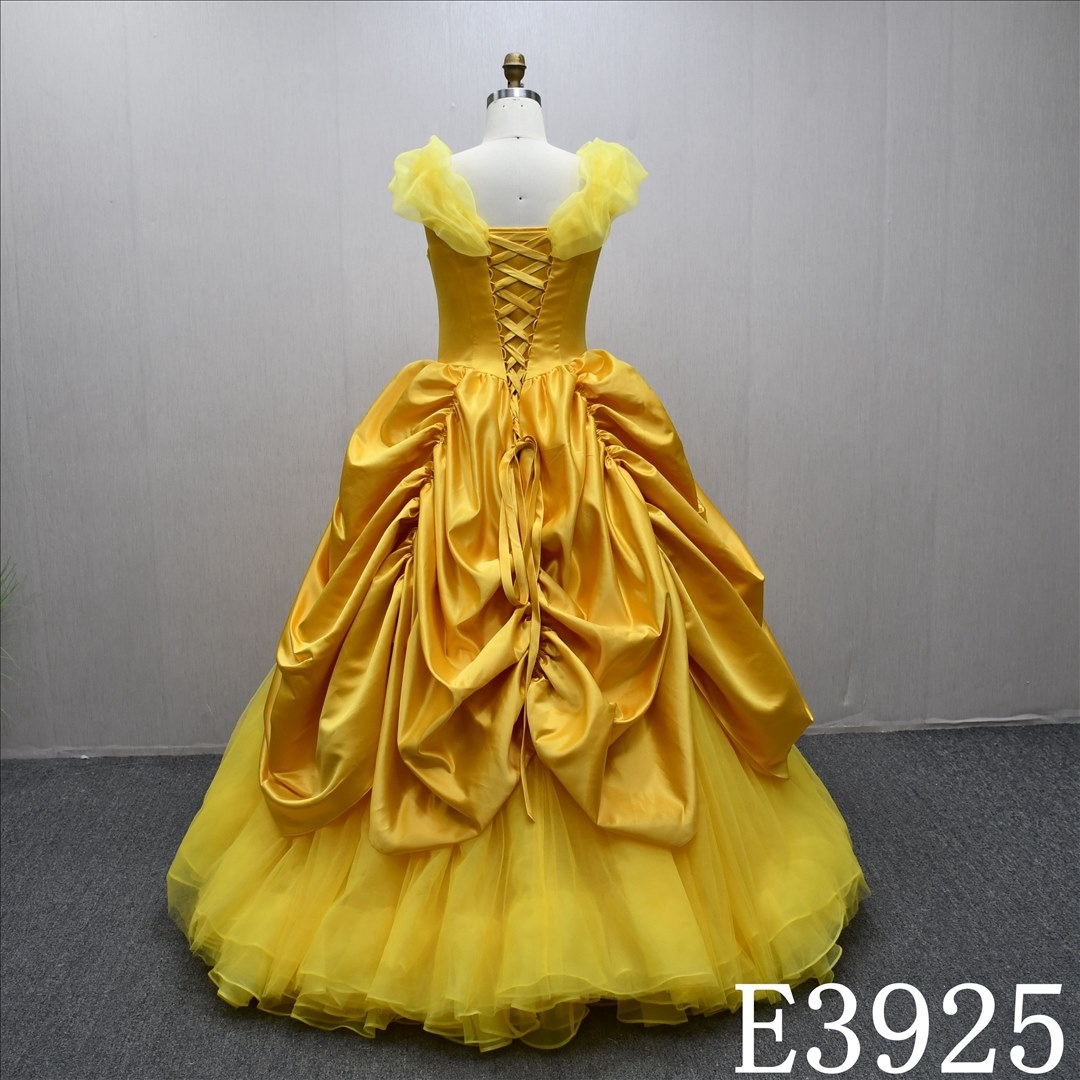 Niche design yellow luxury evening gown wedding dress with ruched details