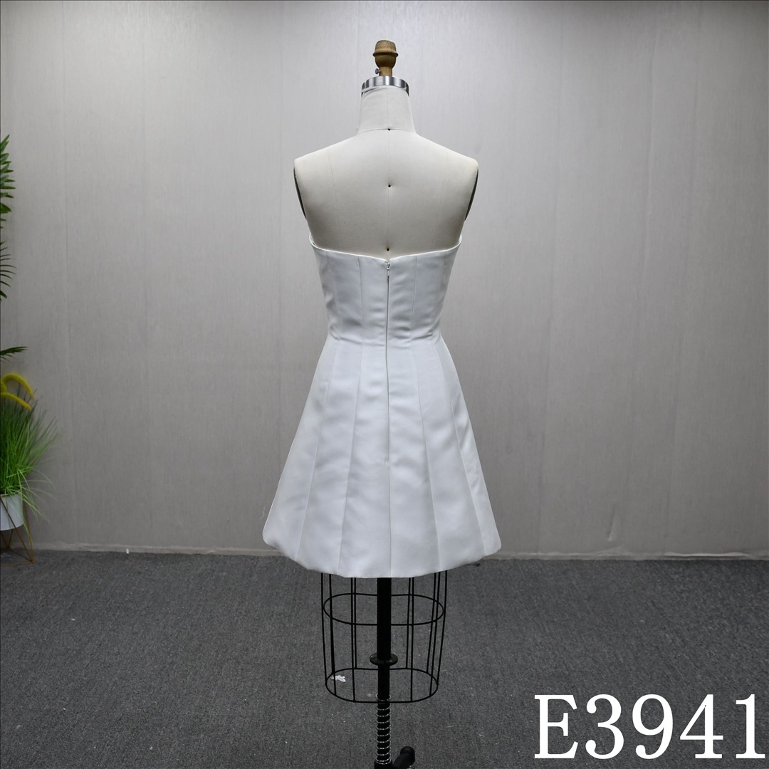 Simple design, V-neck, zipper back A-line short evening gown wedding dress