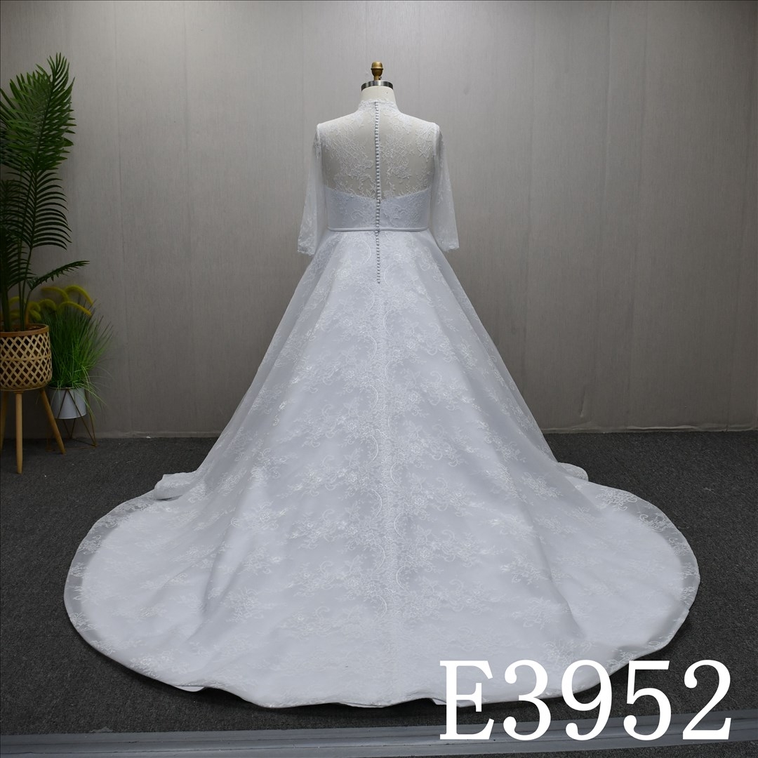 New Illusion neckline simple unique design A-line full body lace popular wedding dress