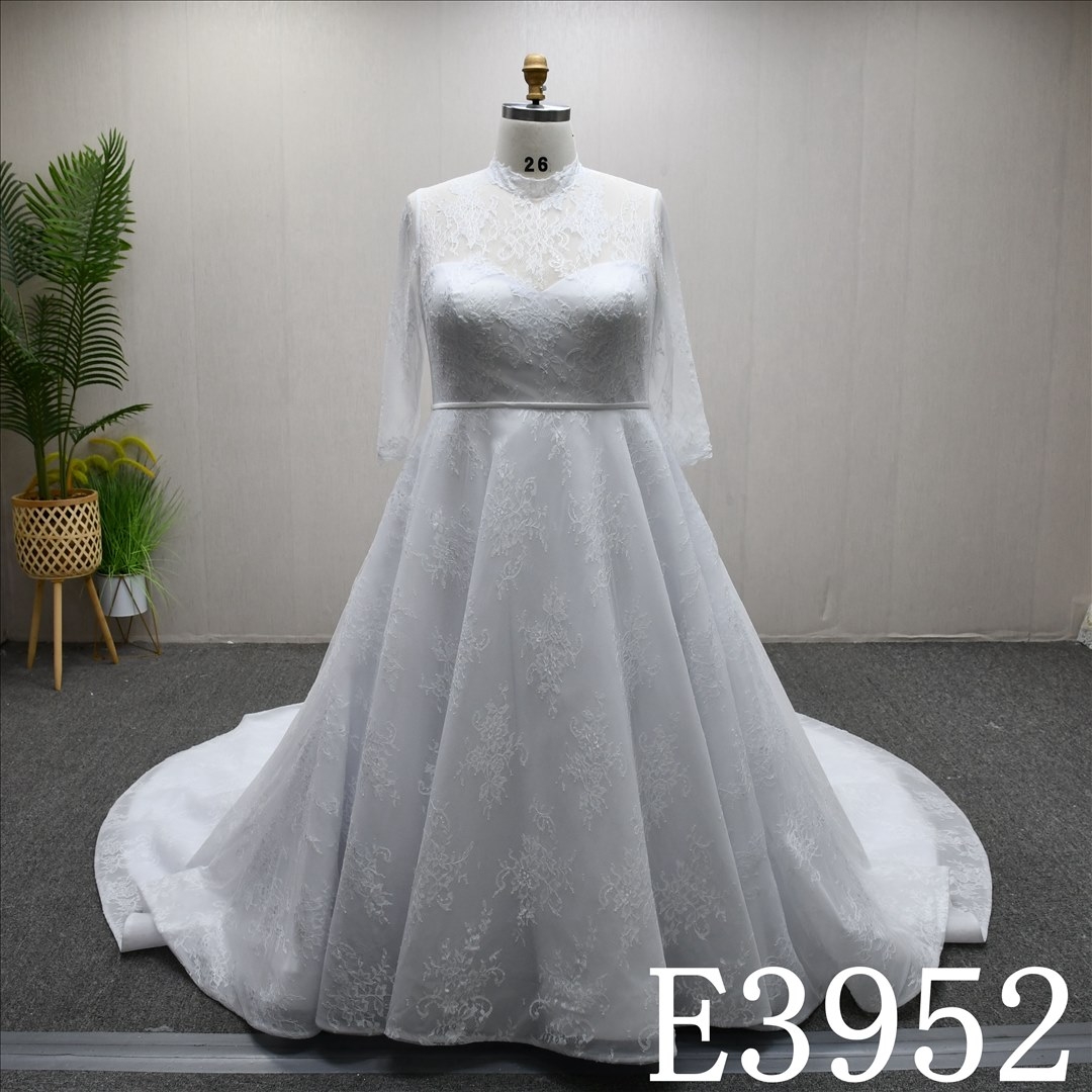 New Illusion neckline simple unique design A-line full body lace popular wedding dress